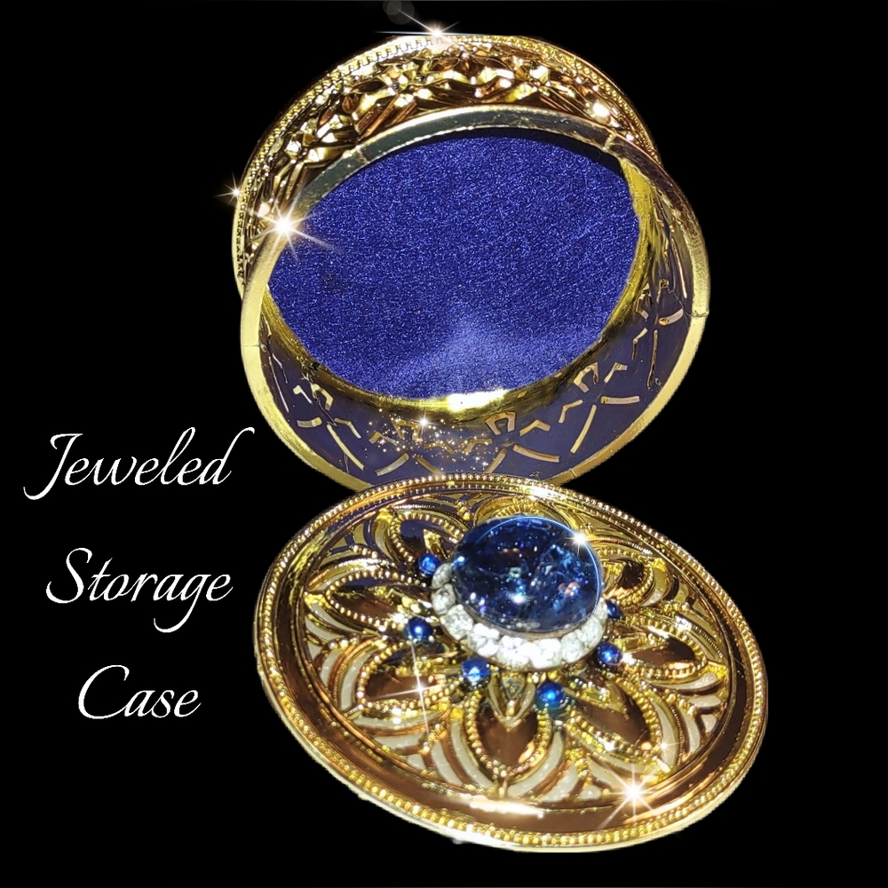 Trinket Box Container with Crystal & Royal Blue Stone